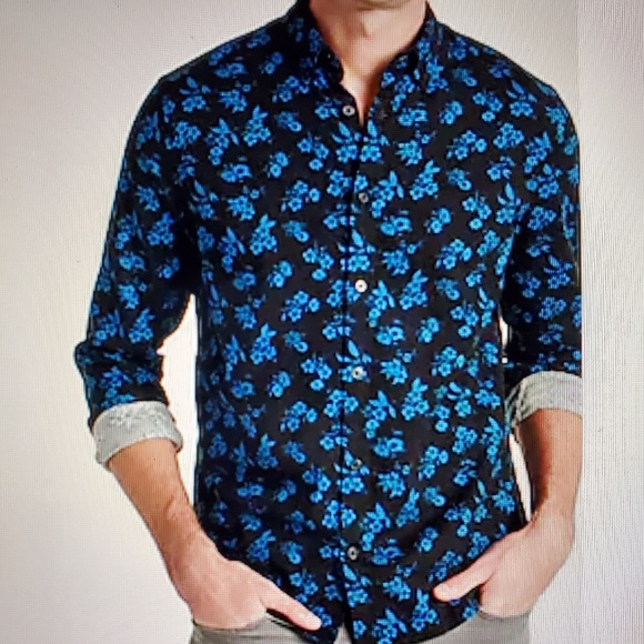 NWT Express Men's Slim Floral Stretch Flannel Shirt, size S - Picture 1 of 11